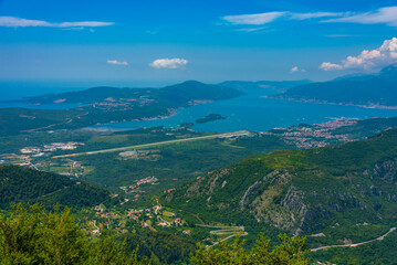 Aerial view of Boka Kotorska bay and Tivat in Montenegro
