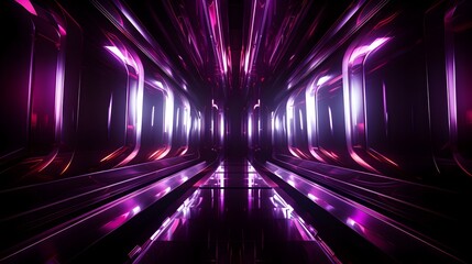 Luminous Sci-Fi Metallic Corridor with Neon Ambiance and Grunge Aesthetic