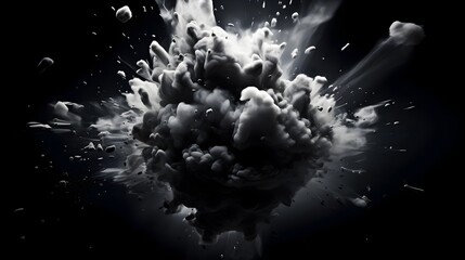 Explosive Charcoal Burst of Swirling Smoke and Dust Particles in Dramatic Monochrome Abstract Composition