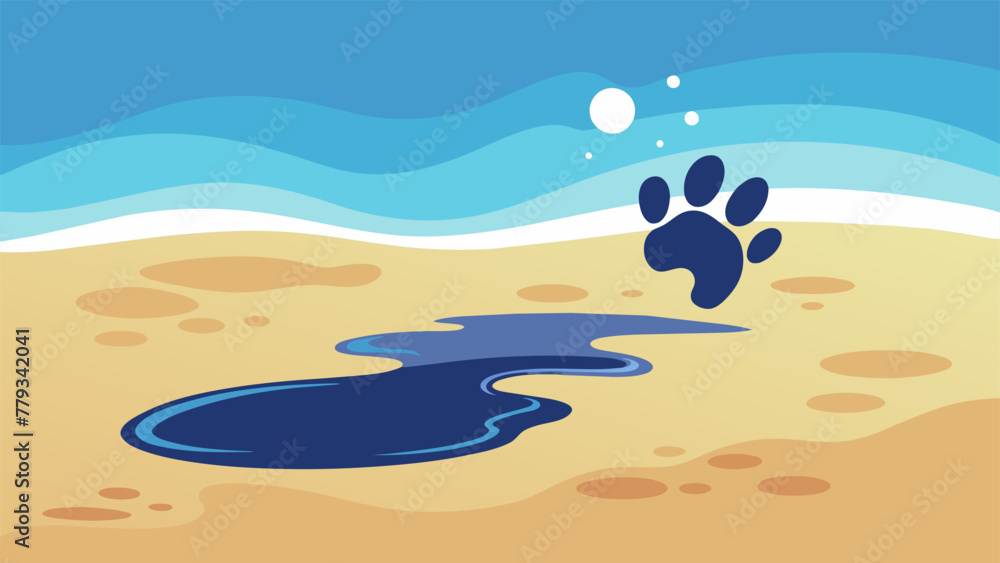 Poster a footprint left in the sand but with the tide washing it away illustrating the impermanence of emot