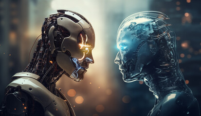 eye contact between Humanoid Robot and Humanoid Robot, face to face