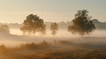 Fototapeta na wymiar Mystical Mornings Embracing the Tranquility of Countryside Fog
