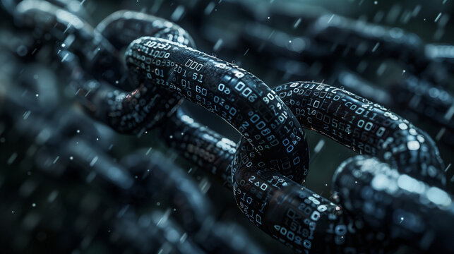 binary codes on chain block chain technology concept modern cybers security or cyber tech background, wallpaper 