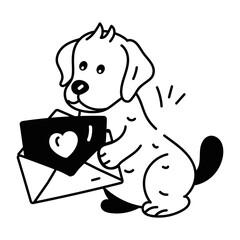 A glyph style icon of dog message 