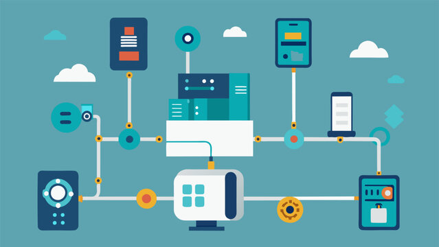An overhead view of a machine in a factory connected to a network of sensors and data collection devices highlighting the importance of data in