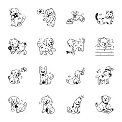 Handy Doodle Icons of Playing Dogs 

