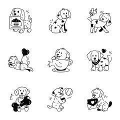 Bundle of Cute Dog Doodle Icons

