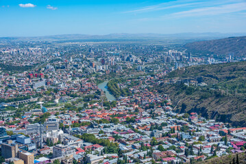 Panorama view of commercial center of Tbilisi, Georgia - obrazy, fototapety, plakaty