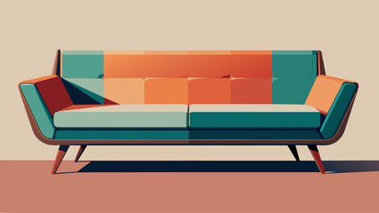 The estate sale explorers heart skipped a beat when they stumbled upon a pristine midcentury modern sofa the sleek lines and vibrant upholstery - obrazy, fototapety, plakaty