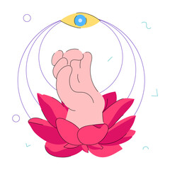 Editable doodle mini illustration of yoga hand 