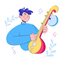 Trendy doodle mini illustration of playing music 