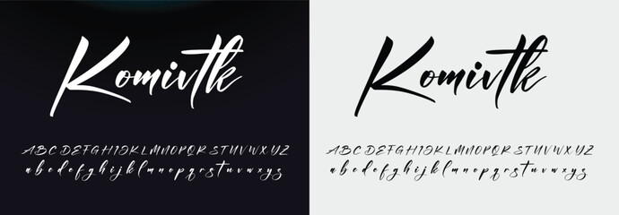 
Lettering signature font isolated on grey background. brus style alphabet. Vector logo letters. - obrazy, fototapety, plakaty