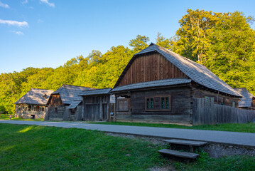 Historical houses at Astra ethnography museum in Sibiu, Romania