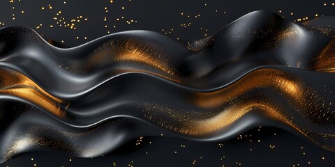 Abstract 3d wave silk textured solid black and gold color background,  for home decor, wall art,...