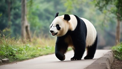 Obraz premium Full Body Shot of a Walking Panda in Soft Lighting