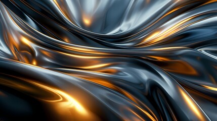 Abstract 3d wave silk textured glossy solid dark blue and gold color background,  for home decor,...