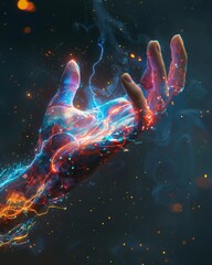 Gloves alive with static sparks lift objects in a silent dance, a display of power and control in an aura of energy , 2D illustration - obrazy, fototapety, plakaty