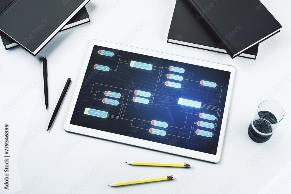 Leinwandbilder modern digital tablet monitor with abstract creative coding sketch, artificial intelligence and neur