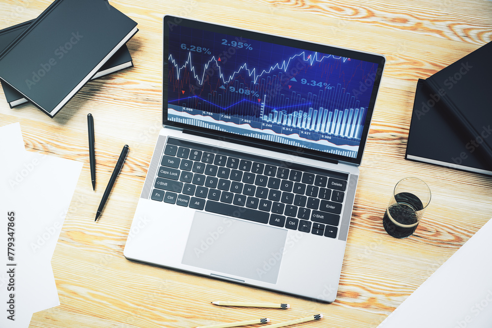 Poster abstract creative financial diagram on modern computer monitor, banking and accounting concept. 3d r