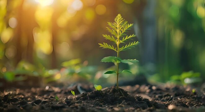 Close-up of a young tree in an urban environment, representing reforestation efforts,