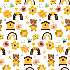 Colorful seamless pattern with transparent background, PNG.
Honey collection set. Floral background.