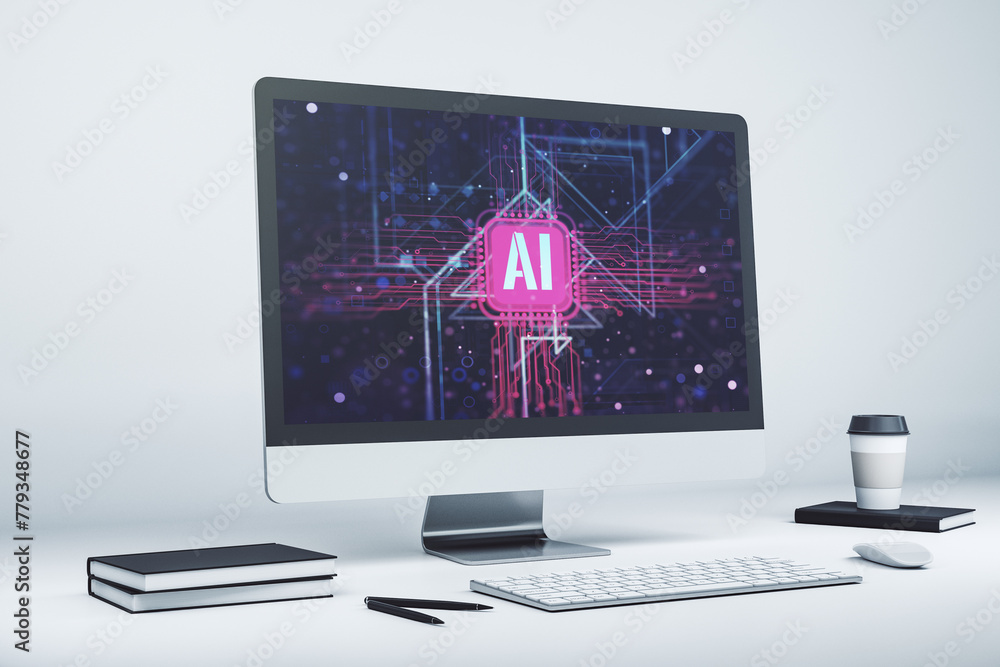 Leinwandbilder creative artificial intelligence symbol concept on modern computer monitor. 3d rendering