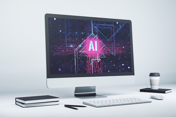 Creative artificial Intelligence symbol concept on modern computer monitor. 3D Rendering