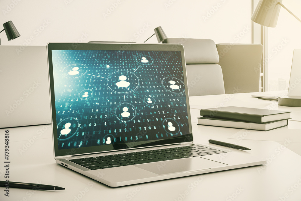 Aufkleber Modern computer screen with social network media concept. 3D Rendering