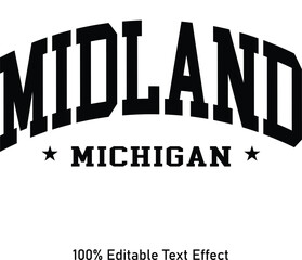 Midland text effect vector. Editable college t-shirt design printable text effect vector