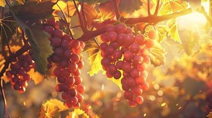A bunch of grapes hanging from the vine - obrazy, fototapety, plakaty