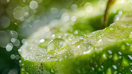 The vibrant green hue of a sliced green apple