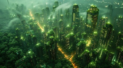 Fototapeta premium green electronics and eco friendly digital infrastructure. Smartcity, society 5.0, communication technology, Autonomous roads, metropolitan IT development, digital infrastructure