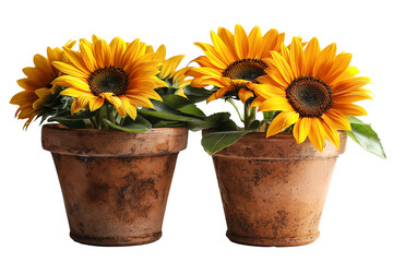 Sunflower in flower pot isolated on transparent background