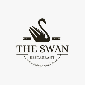 Vintage creative retro swan and fork restaurant logo icon vector on white background
