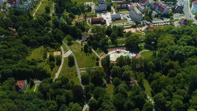 Downtown Central Park Fountain Olsztyn Fontanna Aerial View Poland