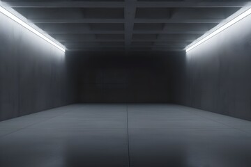 Dimly Lit Concrete Tunnel with Recessed White LED Lighting in Futuristic Industrial Hallway Setting