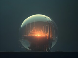 Illuminated Circuit-Embellished Glass Sphere in a Futuristic Digital Landscape
