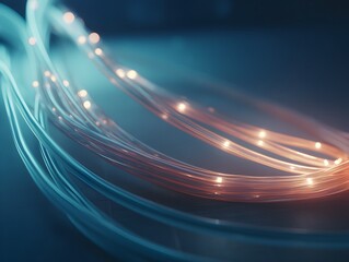 Fototapeta na wymiar Luminous Fiber Optic Cables Representing the Interconnected Quantum Computing Network System of Global Intelligence and Data Transfer