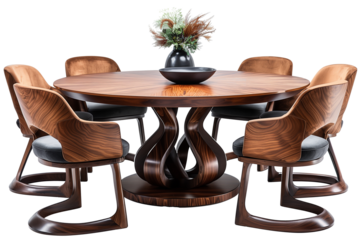 Armchair with round wooden table isolated on transparent background