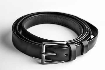 Coiled Black Leather Belt with Silver Buckle.