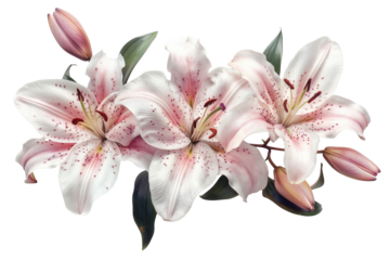 A bouquet of pink lilies isolated on a transparent background