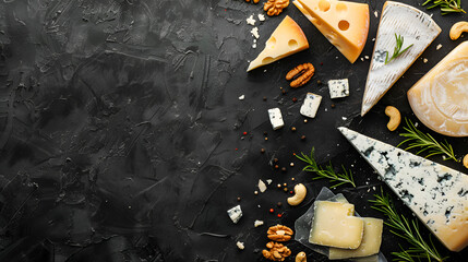 Cheese frame on black background , generative ai
