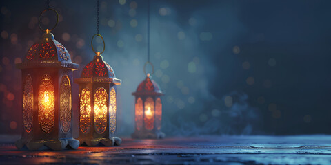 Ramadan Kareem Lanterns Illustration of Islamic culture with black background