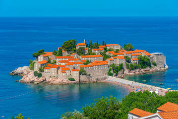 Panorama view of Sveti Stefan in Montenegro