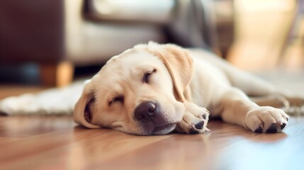 dog relaxing on the floor, Labrador retriever puppy, sleepy, greeting card, social media post, animal best friend