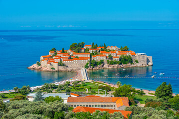Panorama view of Sveti Stefan in Montenegro