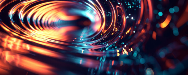 Abstract futuristic background with glowing lines and spiral shapes in blue, purple and red colors