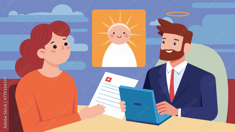 Poster a comic strip showing a job interview with the interviewer giving glowing compliments to the candida
