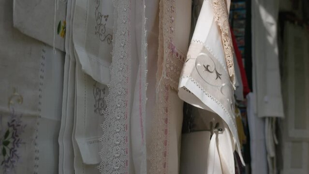 Elegant Burano Lacework on Display, Italy