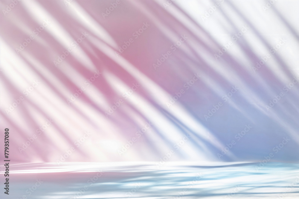 Poster white horizontal surface with blurred blue and pink shadows on a clean background. product display w